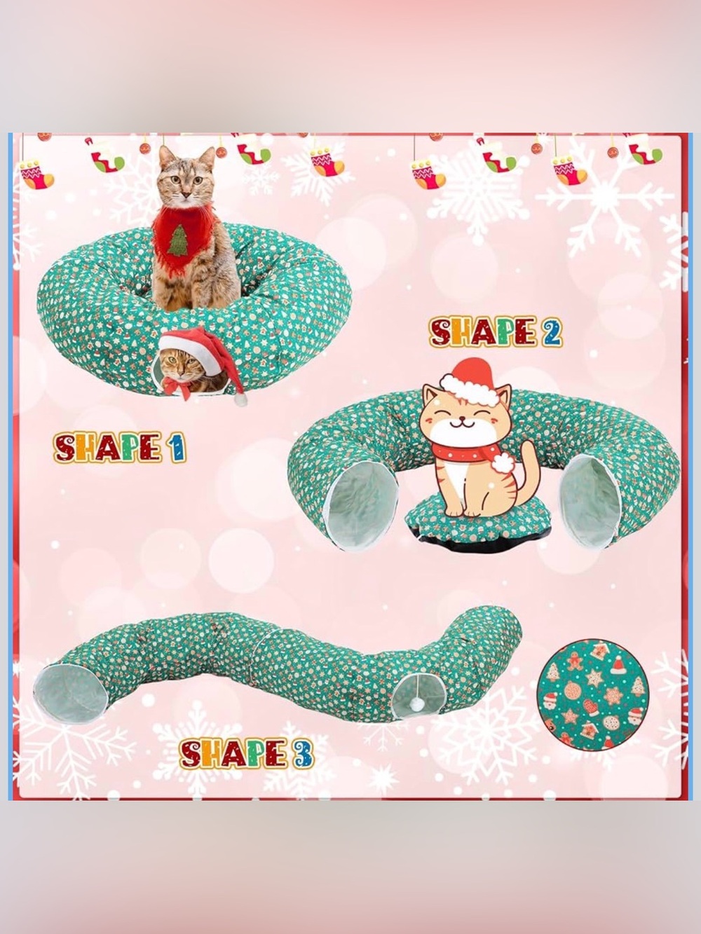Amazon Green Holiday-Pattern Cat Bed – Plush Multi-Shape Lounger